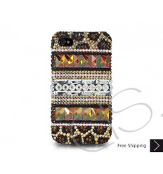 Stripe Print Crystallized Swarovski iPhone Case - Gold