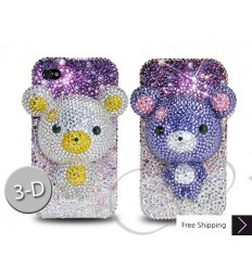 Gradation Bear 3D Flip Crystallized Swarovski iPhone Case - Purple