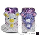 Gradation Bear 3D Flip Swarovski Crystal Bling iPhone Cases - Purple