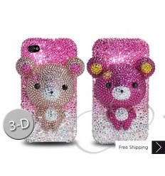 Gradation Bear 3D Flip Crystallized Swarovski iPhone Case - Pink