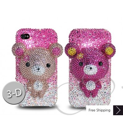 Gradation Bear 3D Flip Crystallized Swarovski iPhone Case - Pink