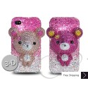 Gradation Bear 3D Flip Swarovski Crystal Bling iPhone Cases - Pink
