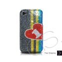 Stripe Hearts Swarovski Crystal Bling iPhone Cases 
