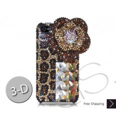 Floral Leopardo 3D Swarovski Crystal Phone Case - Brown 