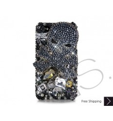 Rock Skull 3D Swarovski Crystal Phone Case - Black 