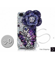 Floral Butterfly 3D Swarovski Crystal Phone Case - Blue 