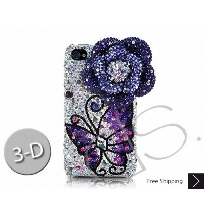 Floral Butterfly 3D Swarovski Crystal Phone Case - Blue 