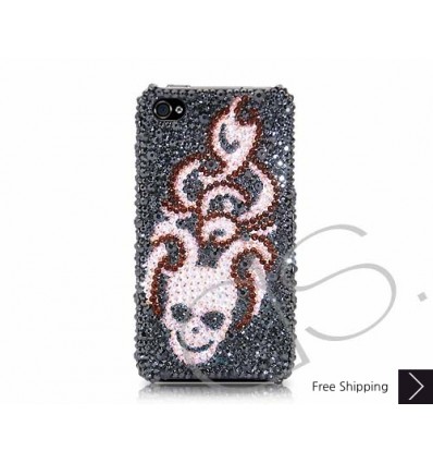 Flying Skull Swarovski Crystal Phone Case - Silver 