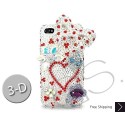 Bow Heart 3D Swarovski Crystal Bling iPhone Cases  - White