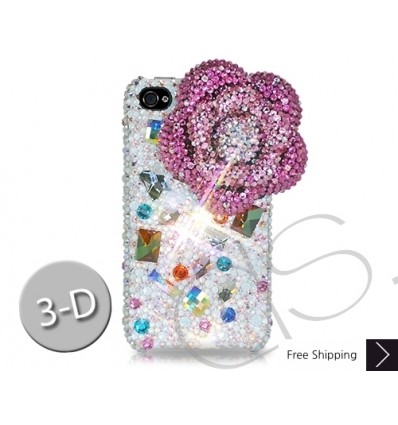 Floral Scattered 3D Bling Swarovski Crystal Phone Case - Pink